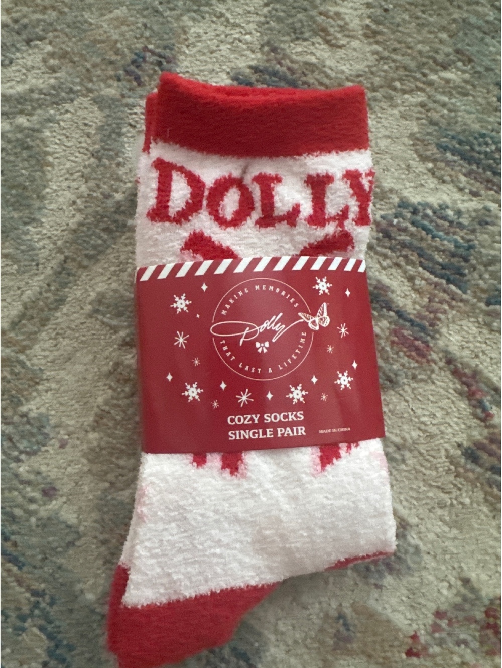 Dolly Cozy Socks Single Pair, Red and White, One Size